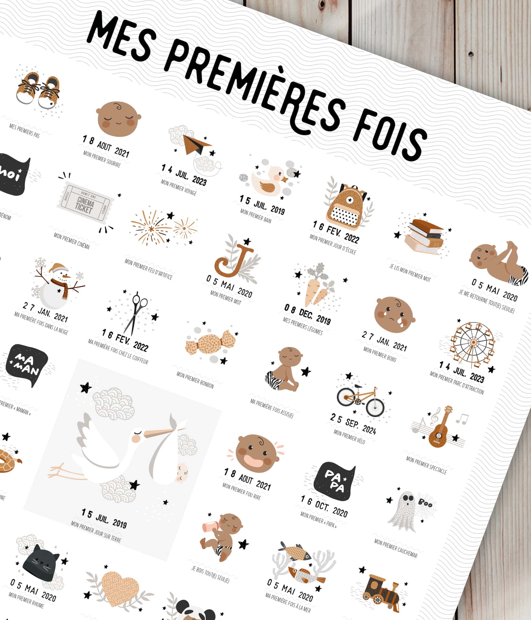 Poster et Tampon Mes Premières Fois - Bébé Peau Foncée par Les Petites  Dates 