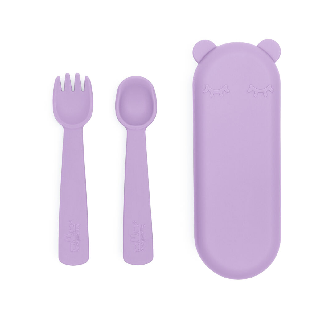 Couverts bébé en silicone avec étui de rangement Lila we might be tiny