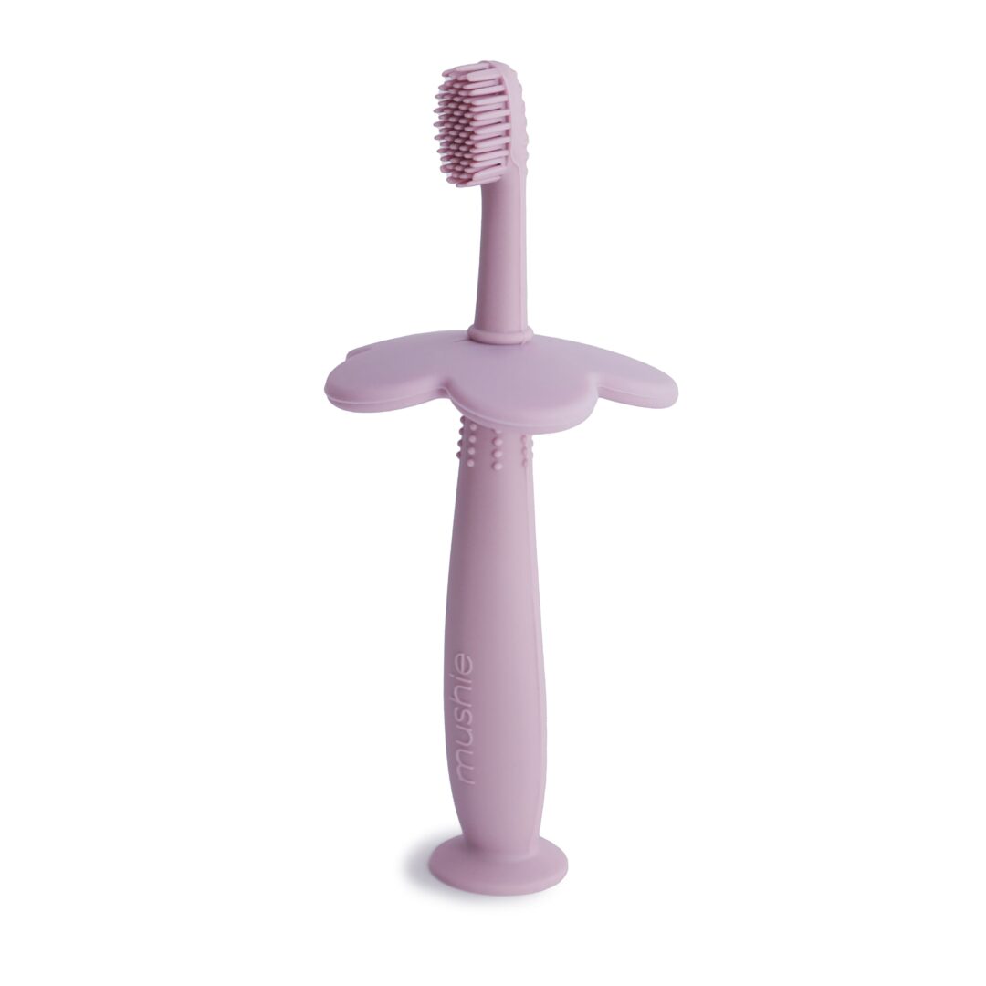 brosse à dents d'apprentissage en silicone mushie lila