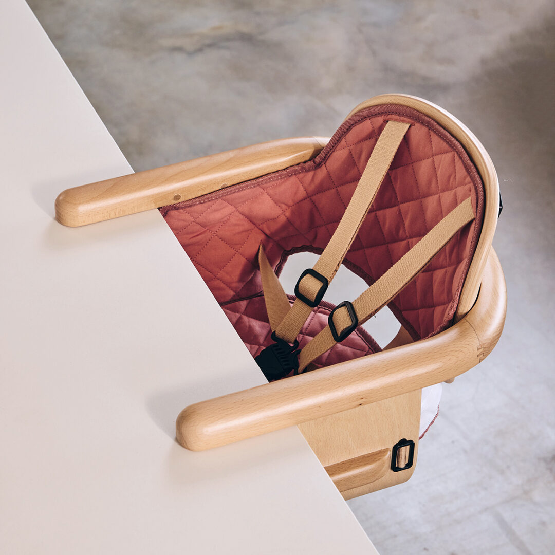 coussin pour siège de table bébé HIKO Charlie crane chaise haute bois de rose