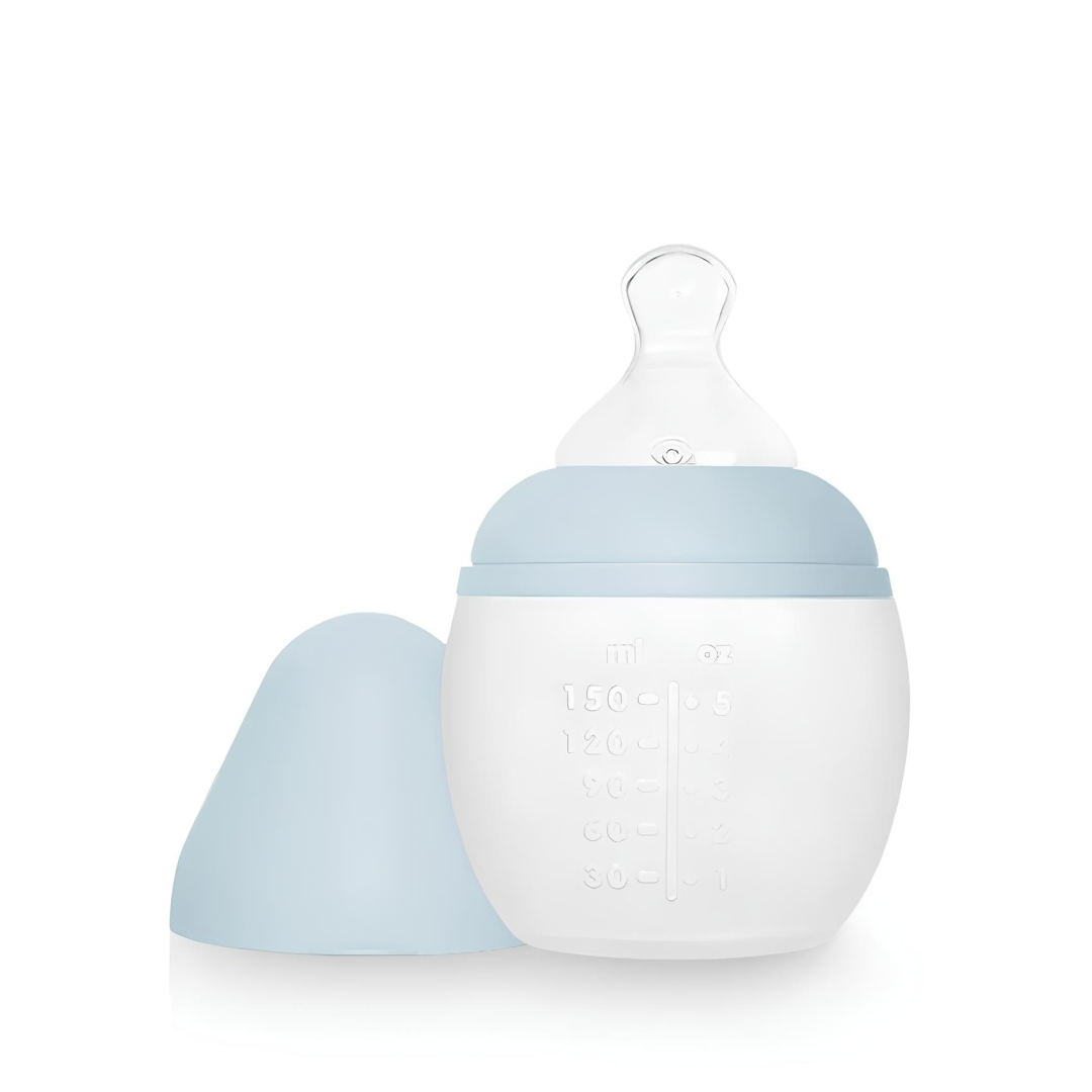 Biberon elhée blue Sky bleu pâle bibrond en silicone médical tétine physiologique anti-colique made in France 150 mL