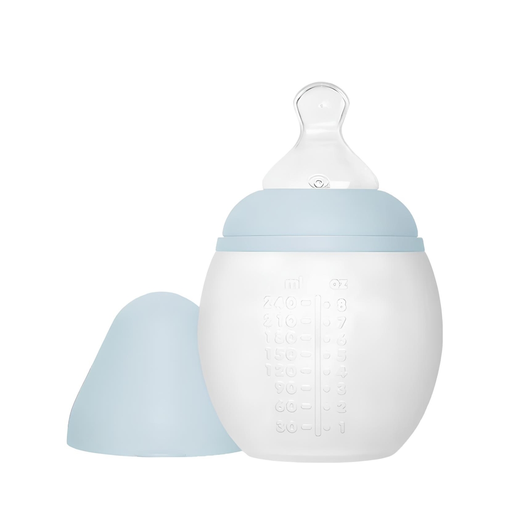 Biberon elhée blue Sky bleu pâle bibrond en silicone médical tétine physiologique anti-colique made in France 240 mL