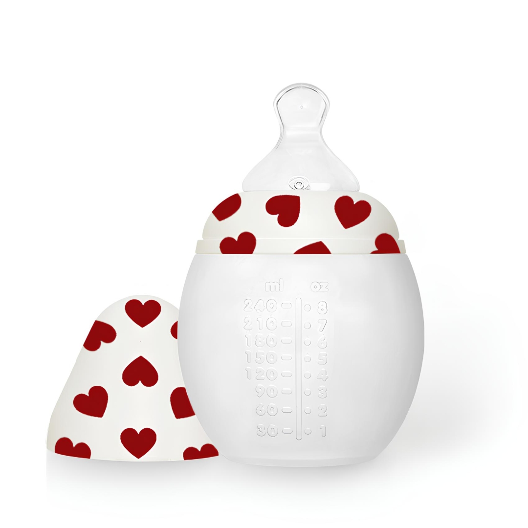 Biberon elhée coeurs full of live bibrond en silicone médical tétine physiologique anti-colique made in France 240 mL