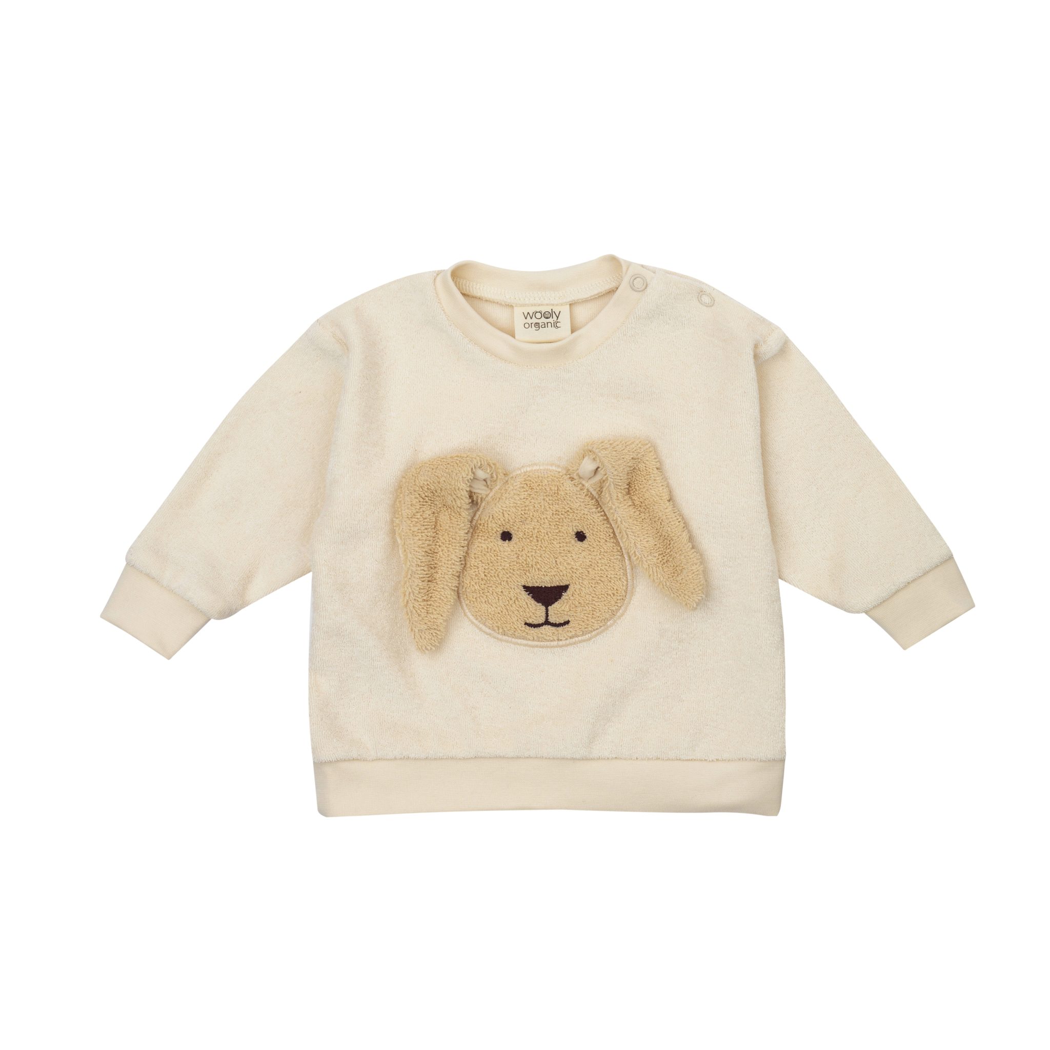 sweat lapin bébé brodé wooly organic avec motif lapin brodé et oreilles tombantes en relief