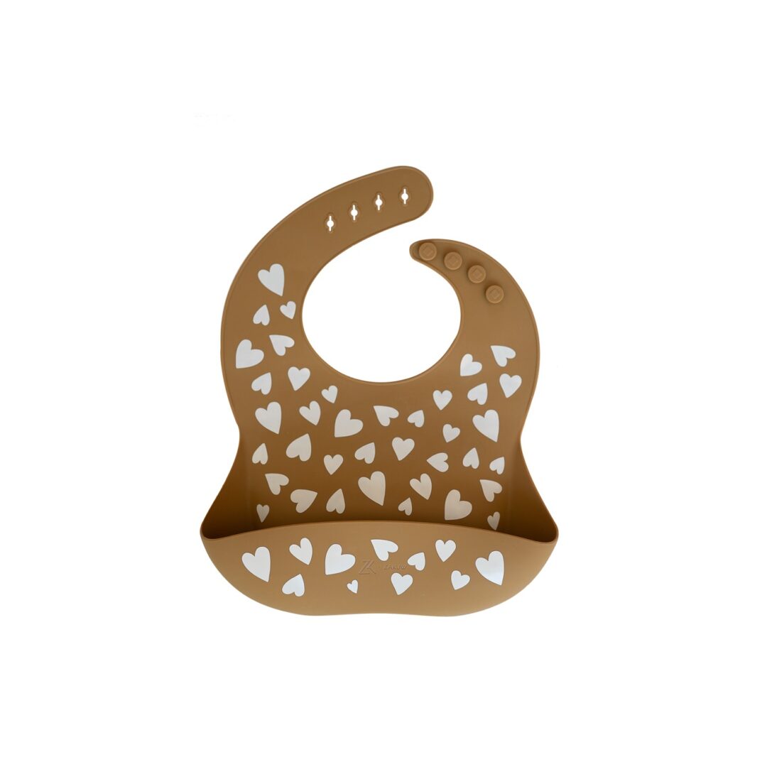 bavoir en silicone coeurs camel zakuw avec bac de récupération des aliments collection fall in love