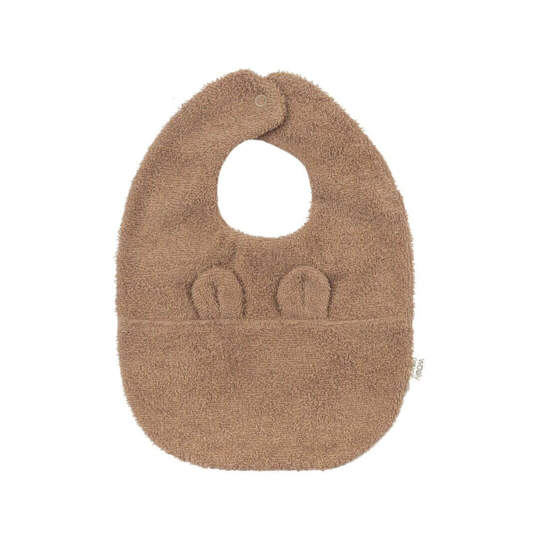 bavoir à oreilles d'ourson en éponge coton biologique Wooly Organic fabriqué en Europe