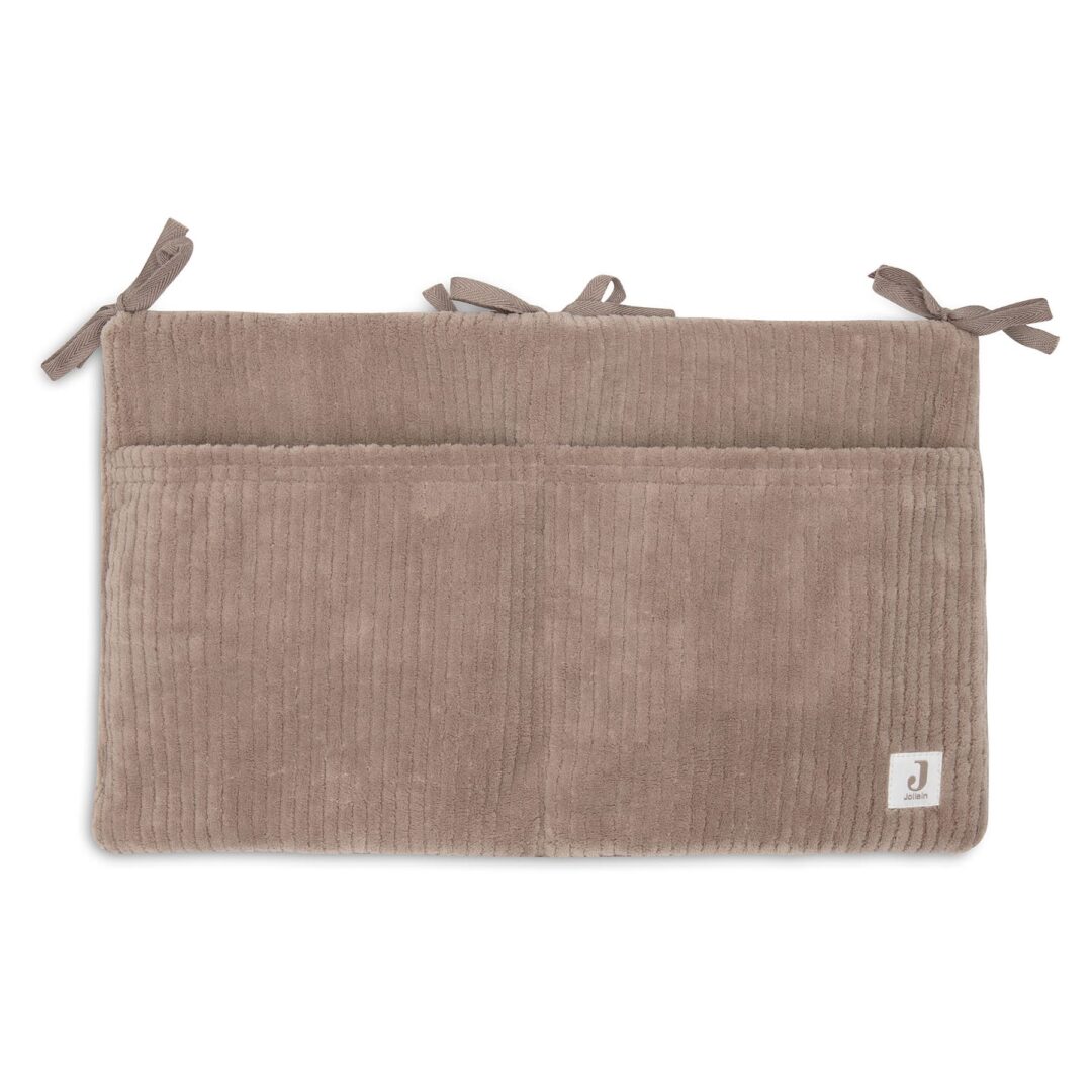 pochette de lit en velours côtelé rangement organisateur pour lit à barreau, lit bébé, jollein coloris milky coffee