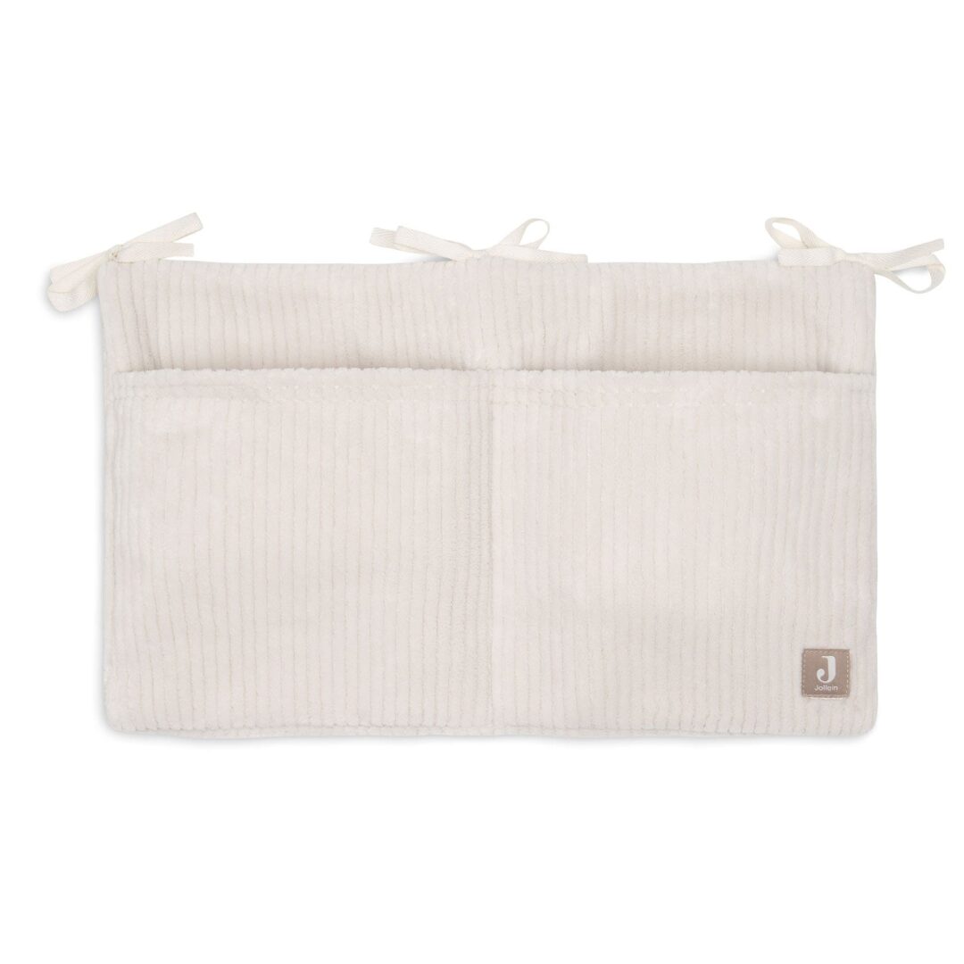 pochette de lit en velours côtelé rangement organisateur pour lit à barreau, lit bébé, jollein coloris oatmeal