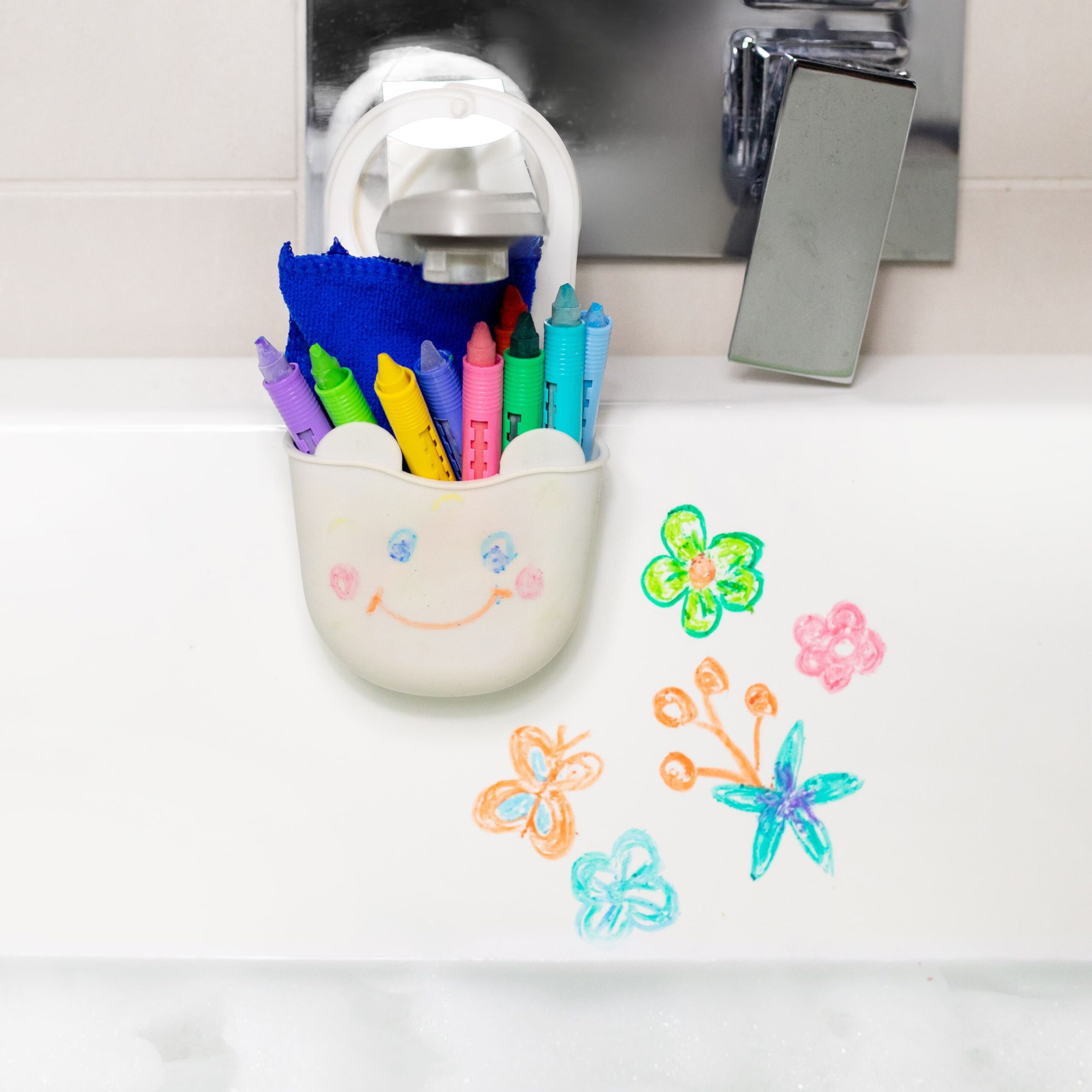 crayons de bain avec pochette de rangement et chiffon micro fibre inclus