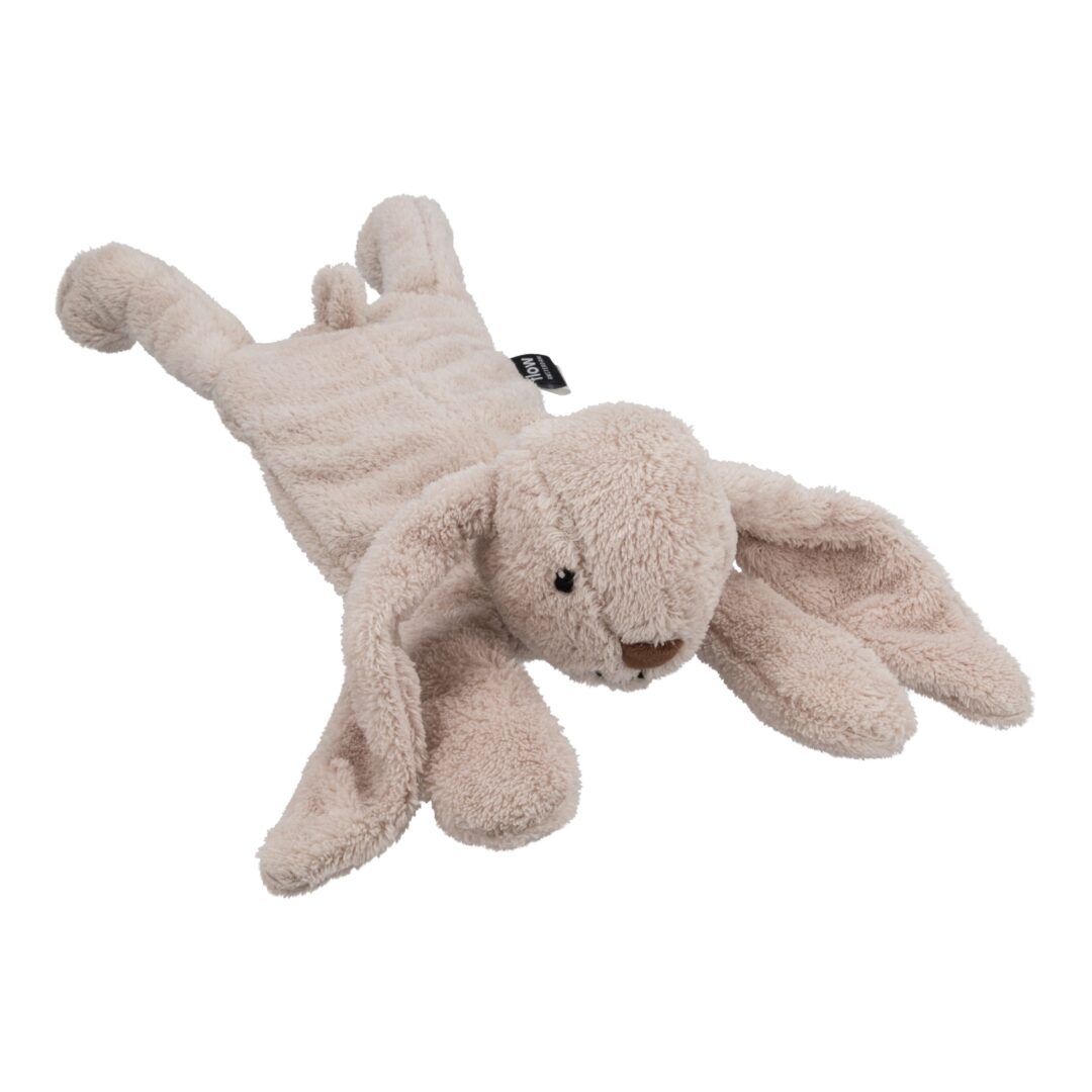 bouillotte lapin peluche beige gris clair flow pour soulager les coliques et maux de ventre de bébé