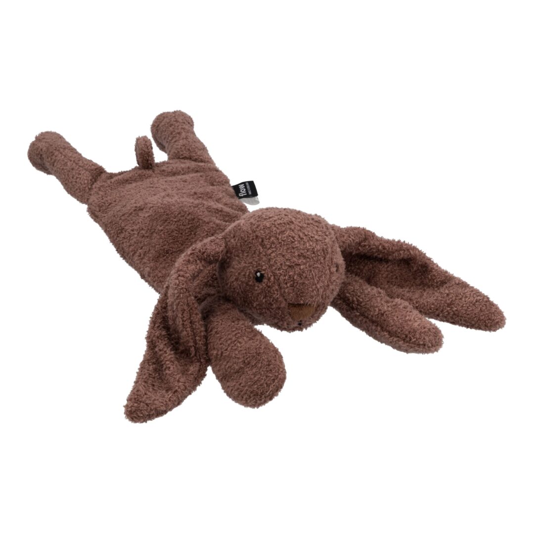 bouillotte lapin peluche chocolat flow pour soulager les coliques et maux de ventre de bébé