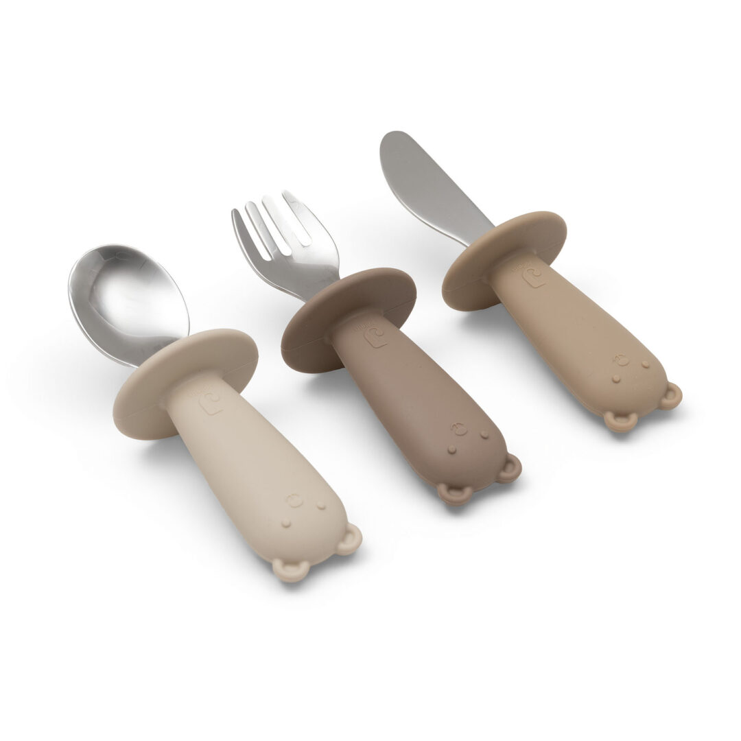 premiers couverts enfant oursons natural jollein en acier inoxydable et manches sécurisés en silicone alimentaire
