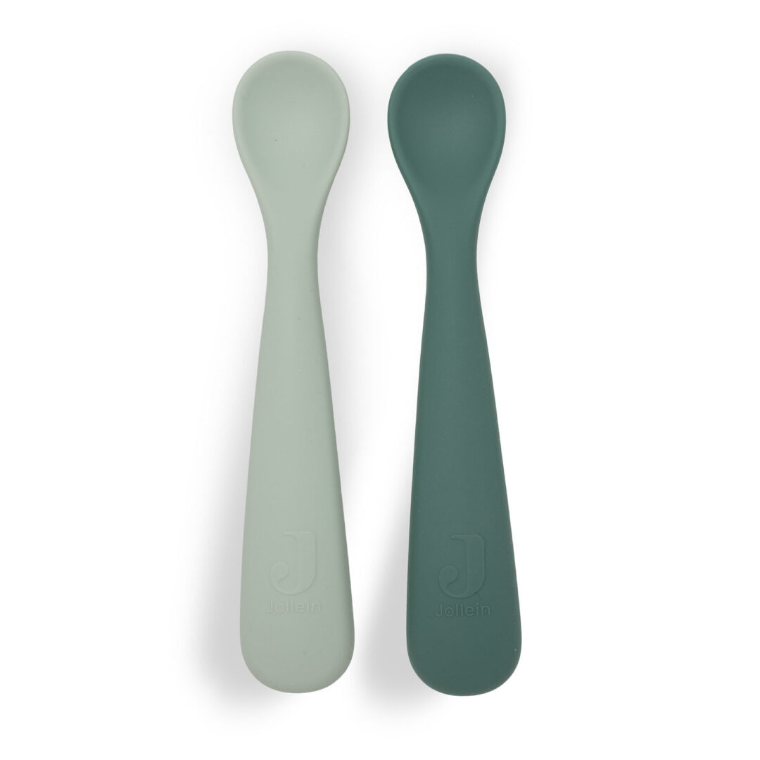 cuillères bébé en silicone lot de 2 cuillères jade vert jollein